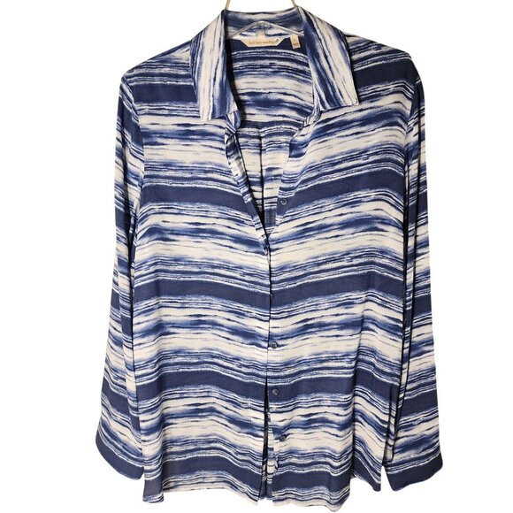 Soft Surroundings Striped Button-Up Long-Sleeve Classic Layering Top Sz. L - Picture 2 of 10